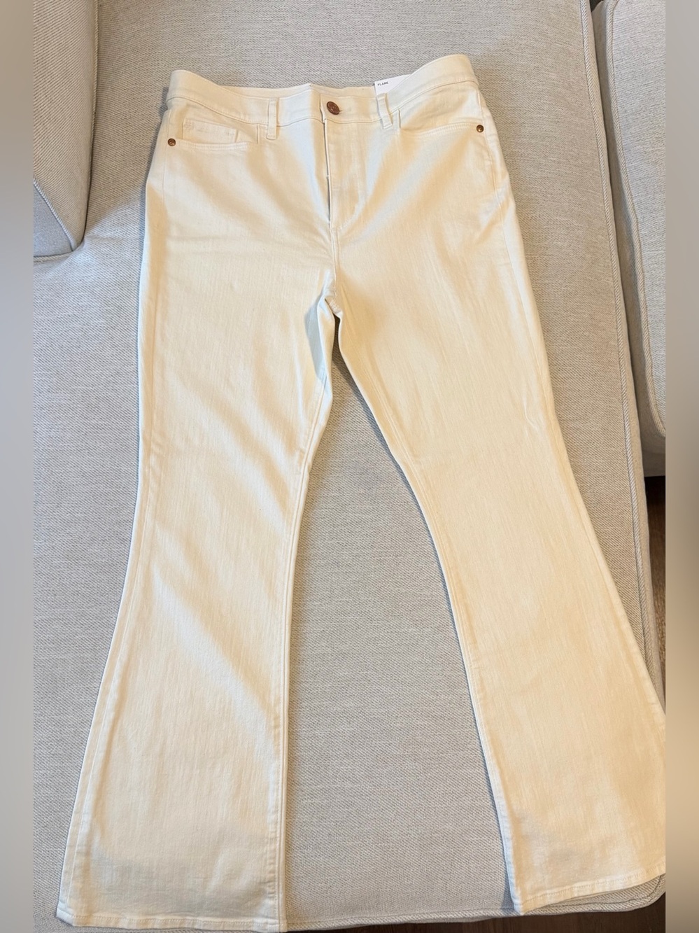LOFT Women's Cream Flare High Rise Flare Jeans